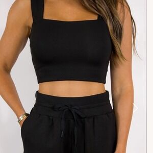 Salt Project Cloud Form Crop Top Black Square Neck Activewear Small 1T25A2